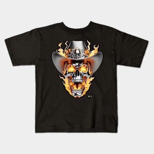 Flaming Skull Cowboy by focusln Kids T-Shirt